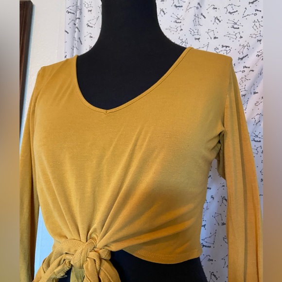 Yellow Bell Sleeve Self Tie Top - Picture 9 of 9